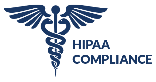 The Caduceus Medical symbol (two snakes, and a set of wings). Text displaying "HIPAA Compliance"