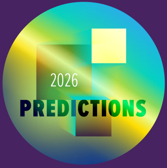 Bright abstract background with "Predictions 2026: Marketing Agencies Resign Their Agency" text and "Read Now" button. Moody, colorful design.